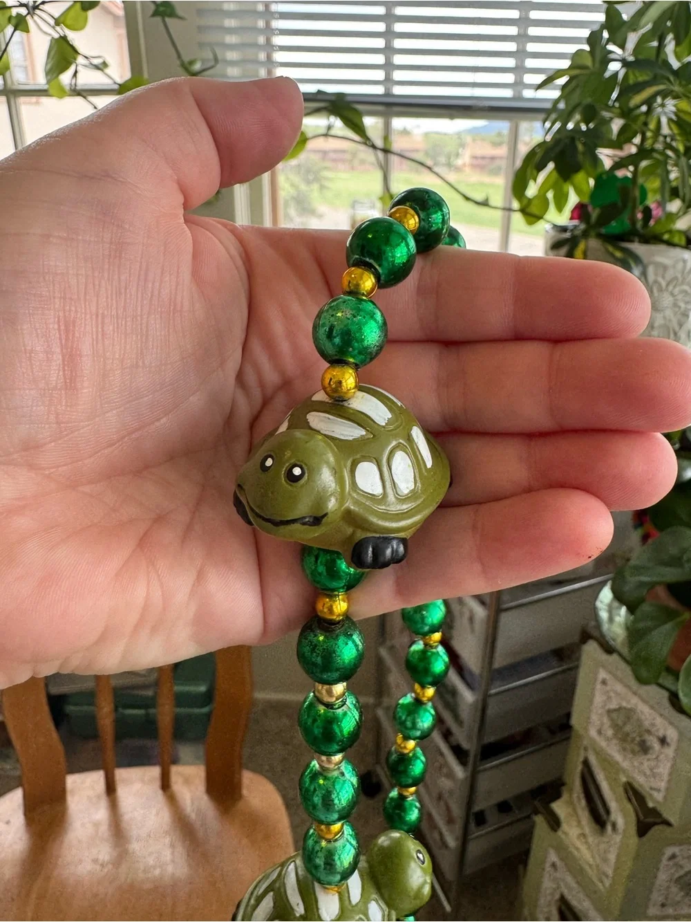 Turtle Beaded Necklace. 18 inches Long.